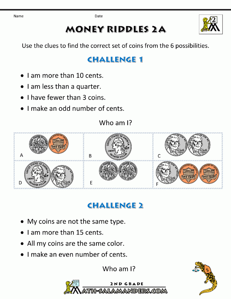 Money Math Worksheets Money Riddles Money Math Worksheets Money Riddles