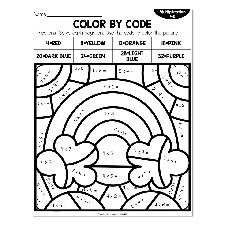 Multiplication By 4 Spring Color By Code Rainbow Lucky Little Learners Multiplication By 4 Spring Color By Code Rainbow Lucky Little Learners