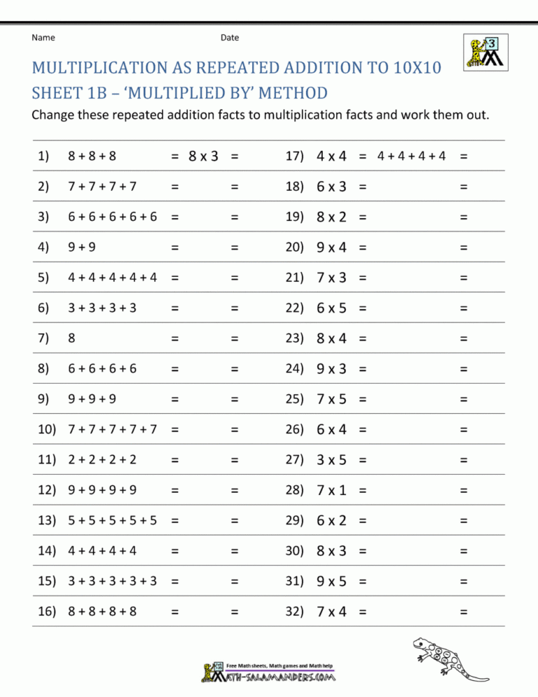 Multiplication Facts Worksheets Understanding Multiplication To 10x10
