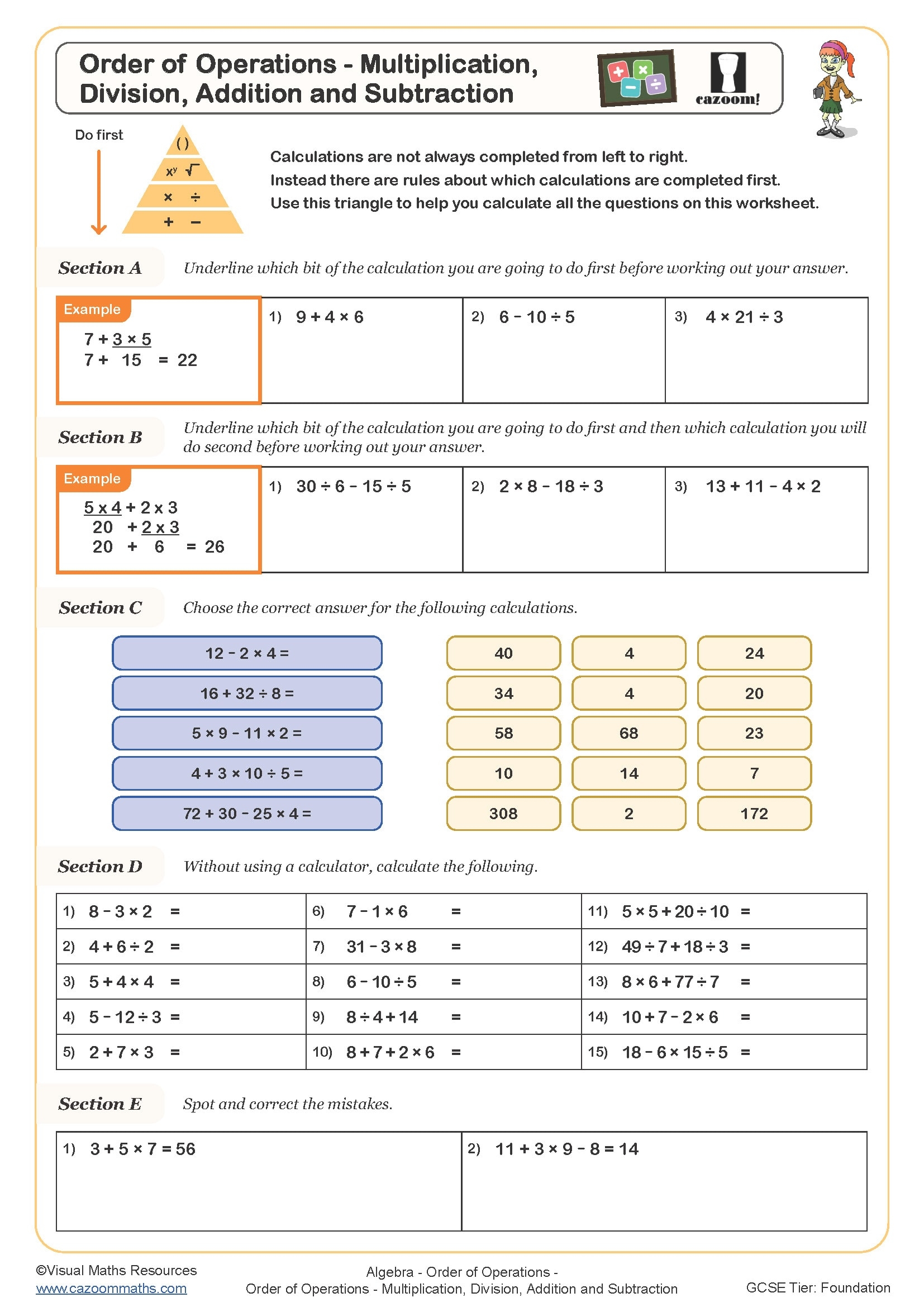 subtraction multiplication addition and division worksheets