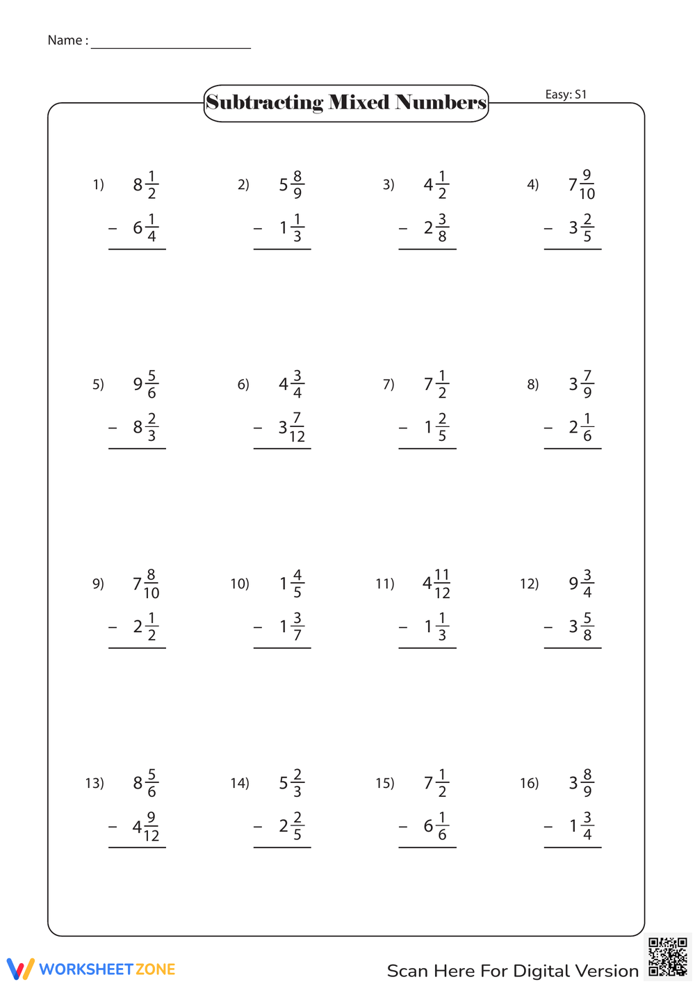 adding subtracting mixed fractions worksheet