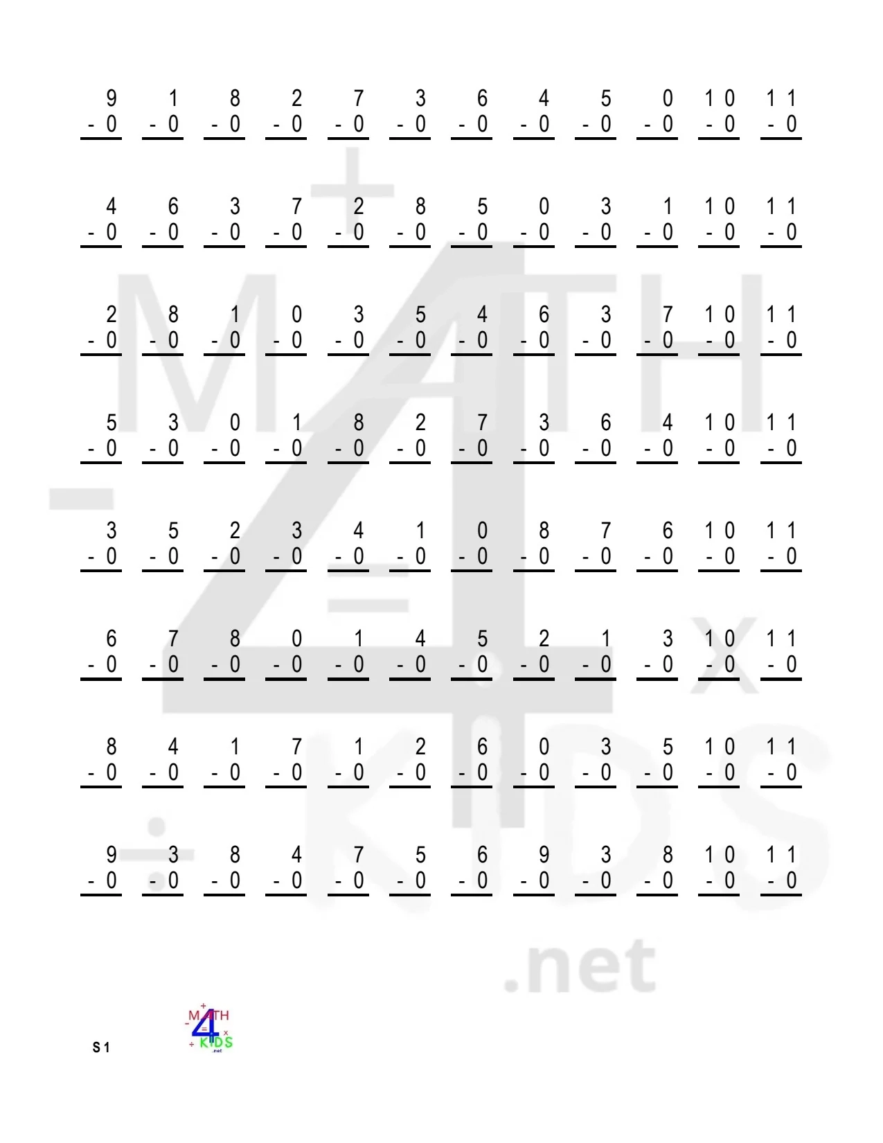 math minus worksheet math minus worksheet