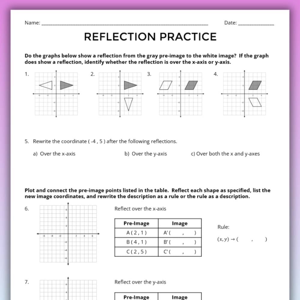 reflection math worksheets reflection math worksheets