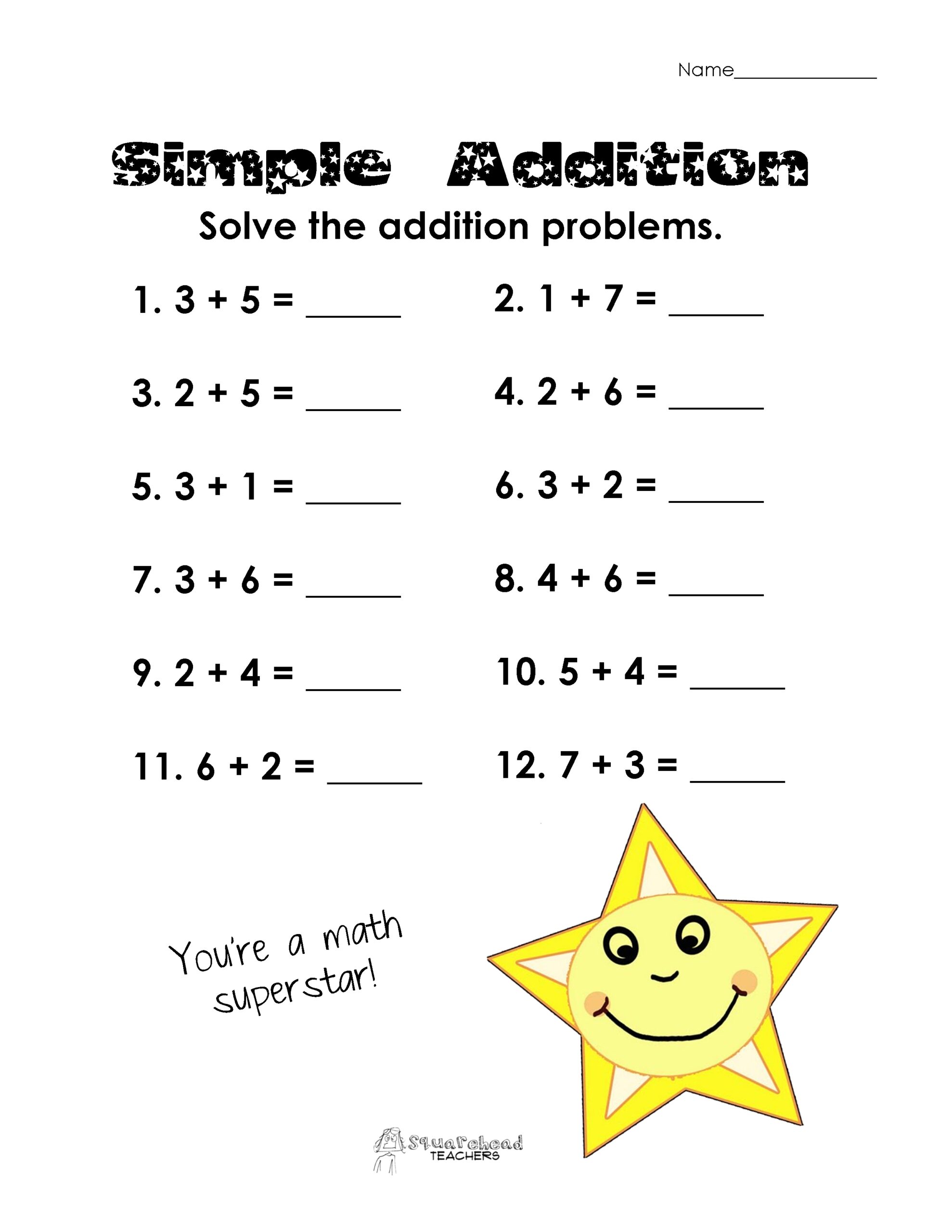 Simple Addition Practice free Worksheet Squarehead Teachers Simple Addition Practice free Worksheet Squarehead Teachers