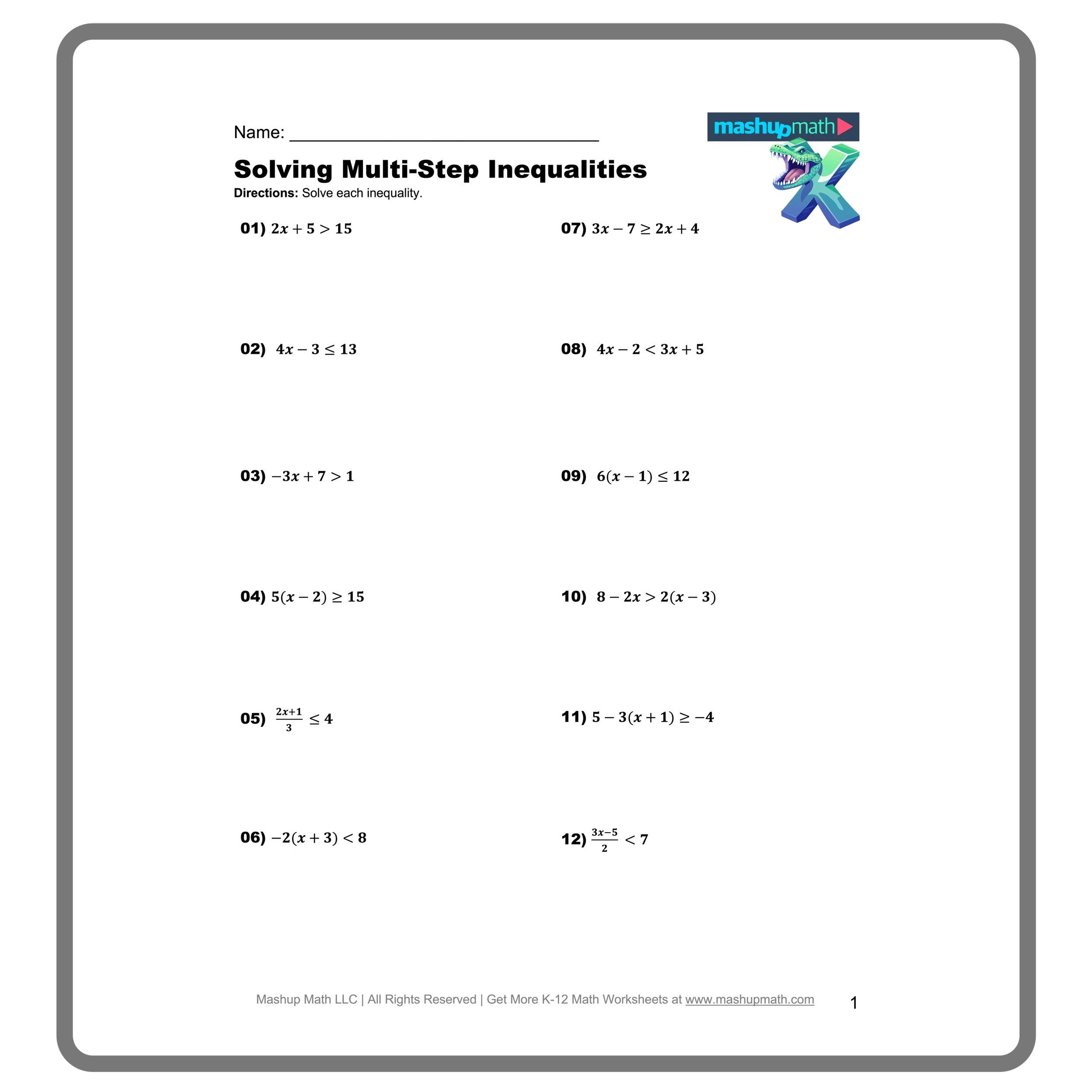 Solving Inequalities Worksheets Printable With Answers Mashup Math Solving Inequalities Worksheets Printable With Answers Mashup Math