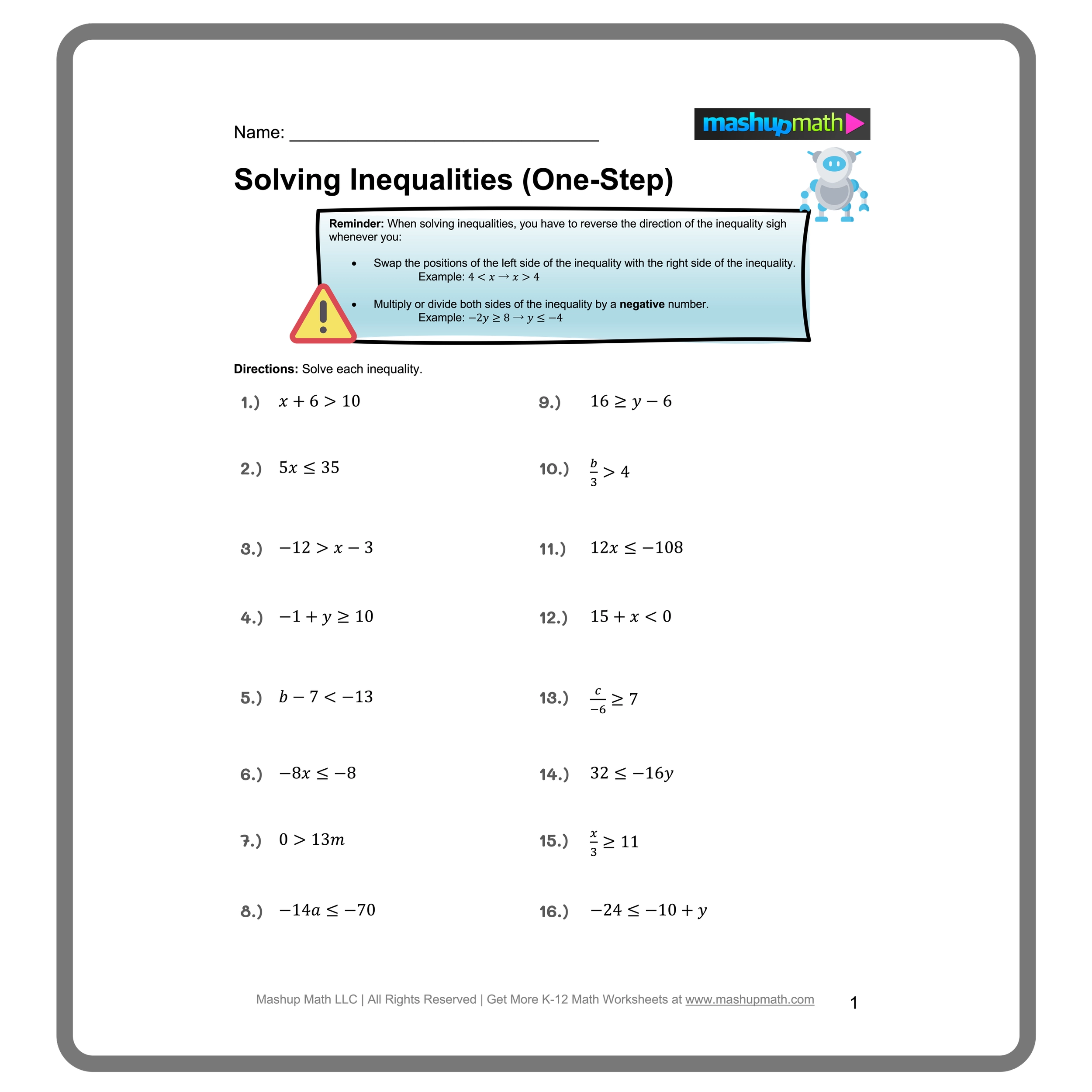Solving Inequalities Worksheets Printable With Answers Mashup Math Solving Inequalities Worksheets Printable With Answers Mashup Math