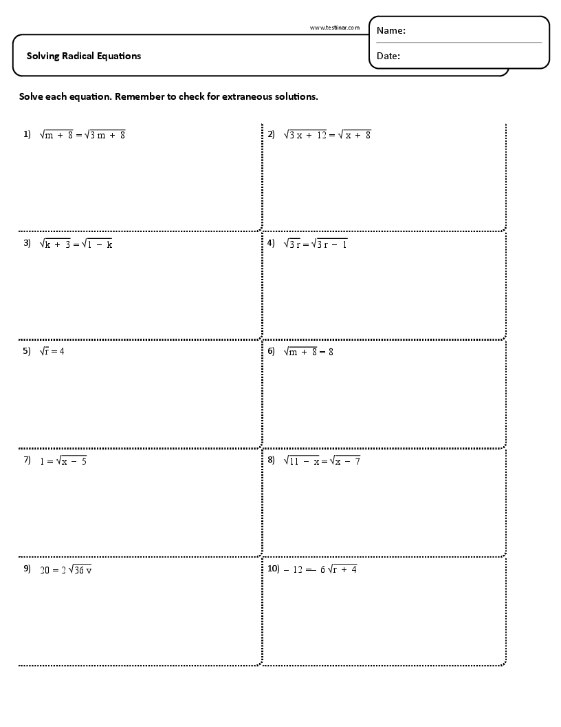 solving radical equations worksheet math 154b solving radical equations worksheet math 154b