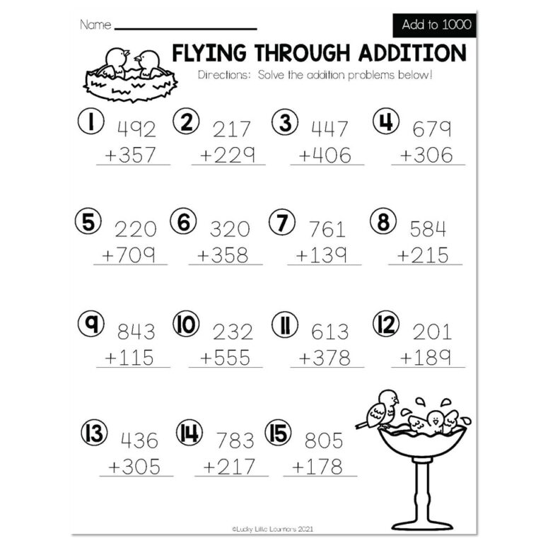 Spring Early Finishers 2nd Grade Math Add To 1000 Flying Through Addition Lucky Little Learners