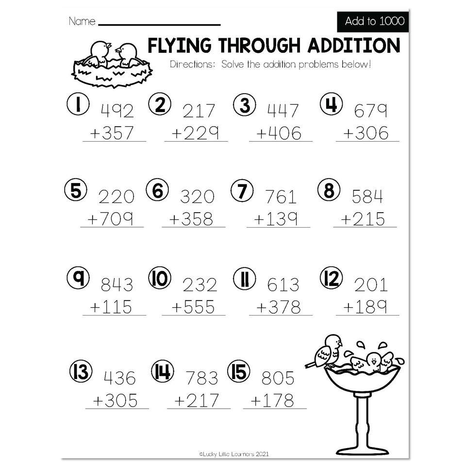 Spring Early Finishers 2nd Grade Math Add To 1000 Flying Through Addition Lucky Little Learners