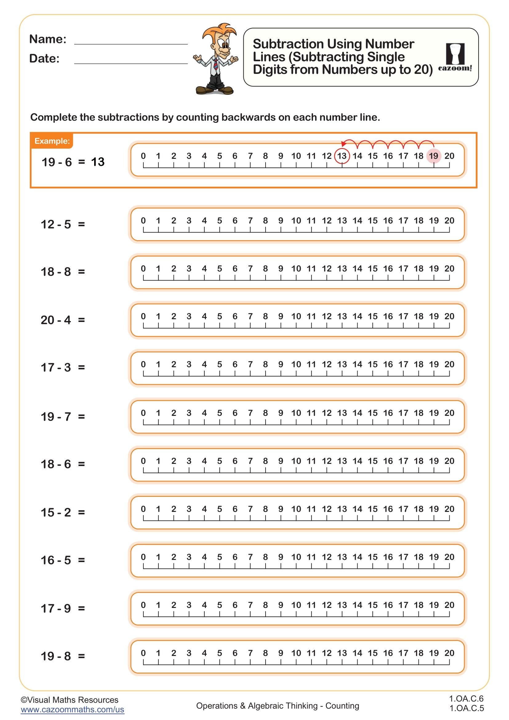 number line subtraction worksheets number line subtraction worksheets