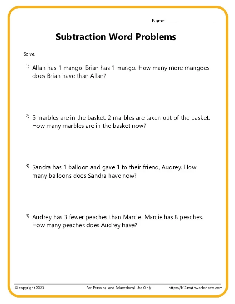 story problem math worksheets