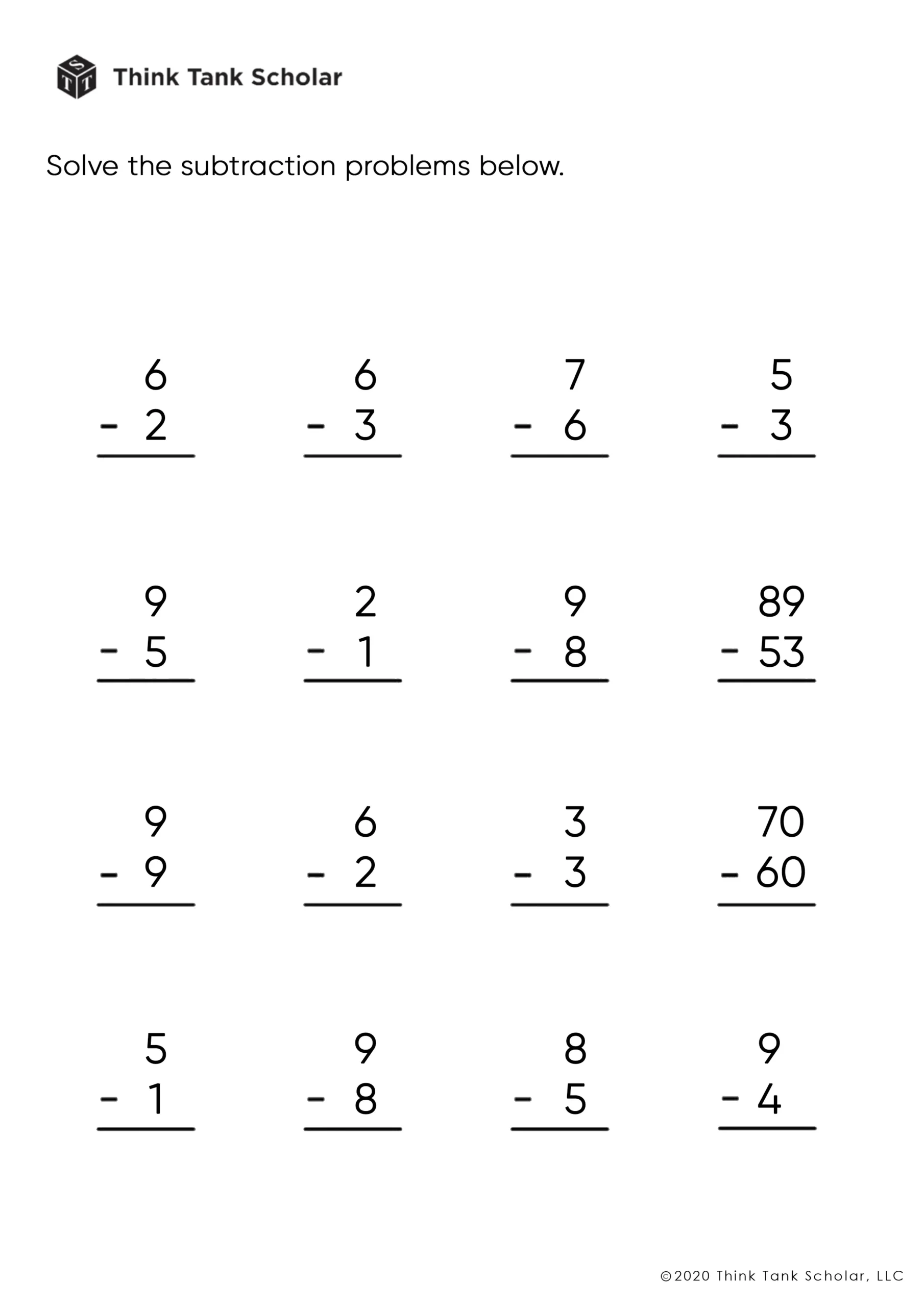 Subtraction Worksheets Exercises Printable PDF FREE Think Tank Scholar Subtraction Worksheets Exercises Printable PDF FREE Think Tank Scholar