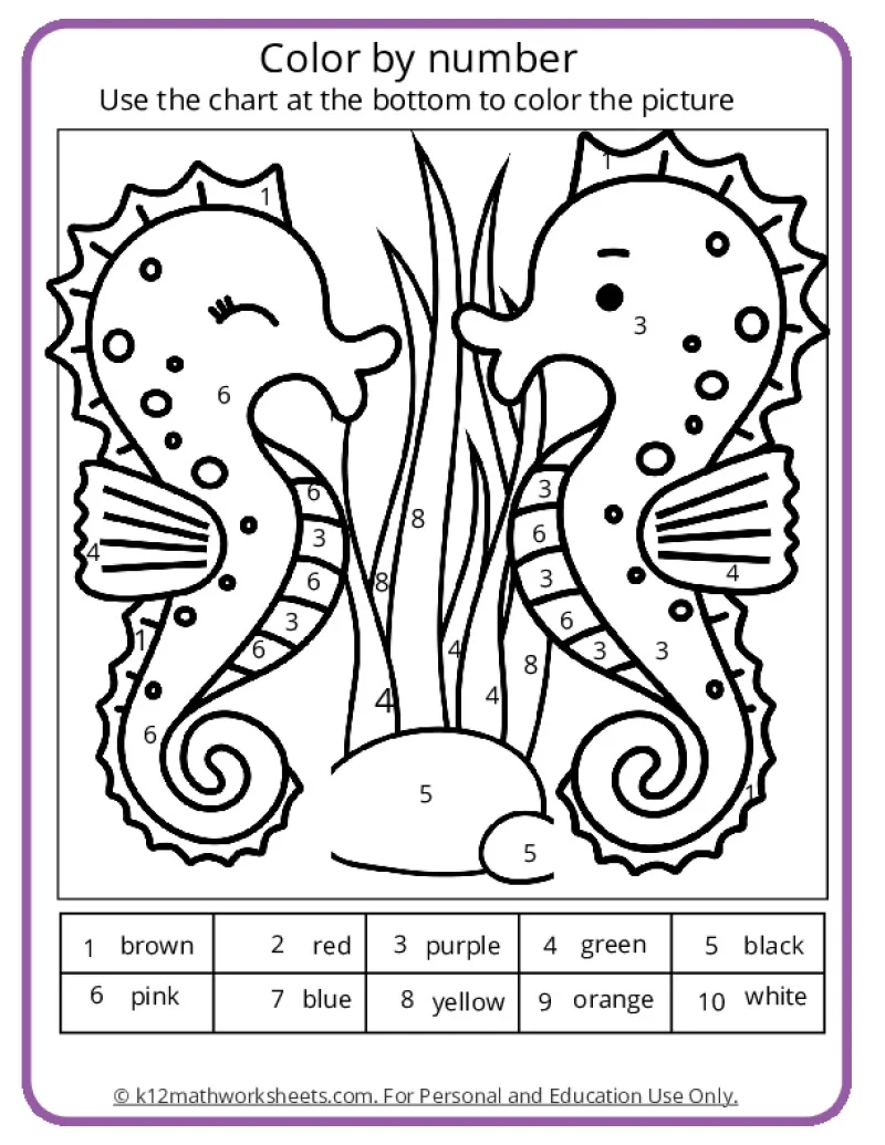 color by answer math worksheets