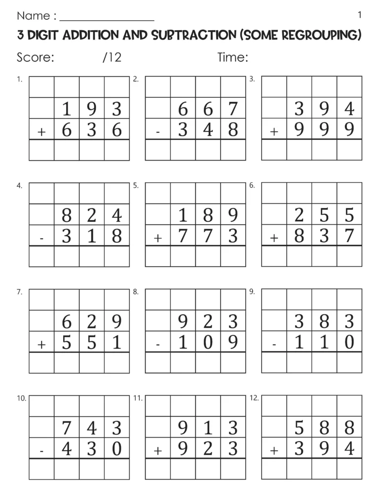 Three Digit Mixed Addition And Subtraction Some Regrouping With Grid Worksheets Etsy Denmark