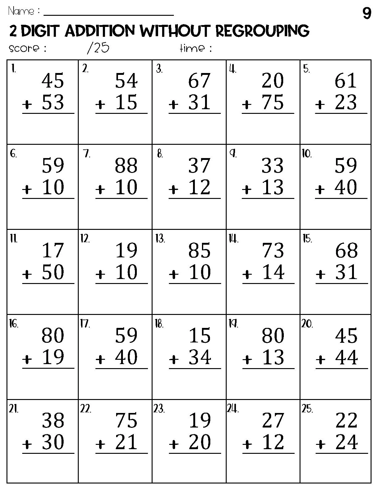 Two Digit Addition Without Regrouping Worksheets Etsy